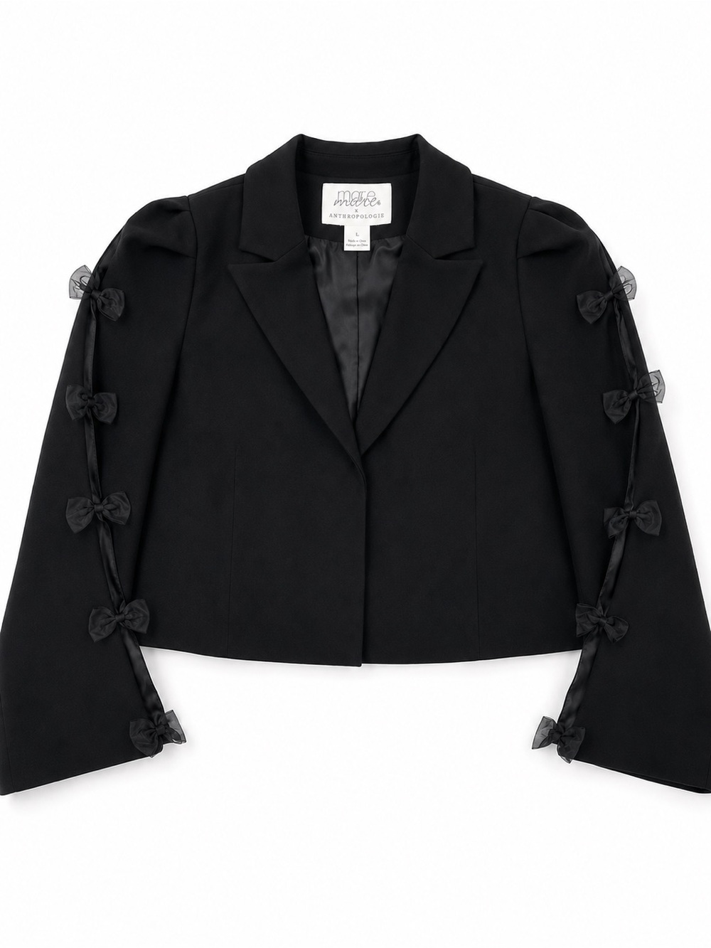 Mare Mare Anthropologie Bow Sleeve Cropped Blazer Jacket Black Size Large